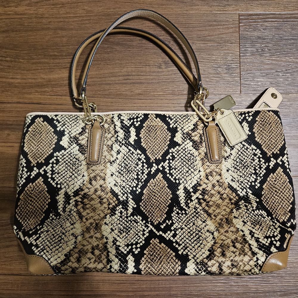 Coach Black and Tan Python Print Tote